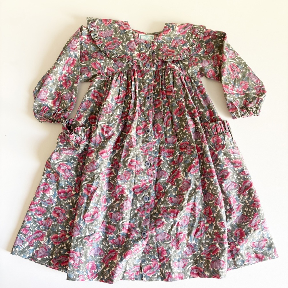 Cottontail Originals Girls Vintage Floral Cottagecore Prairie Ruffle Dress 4